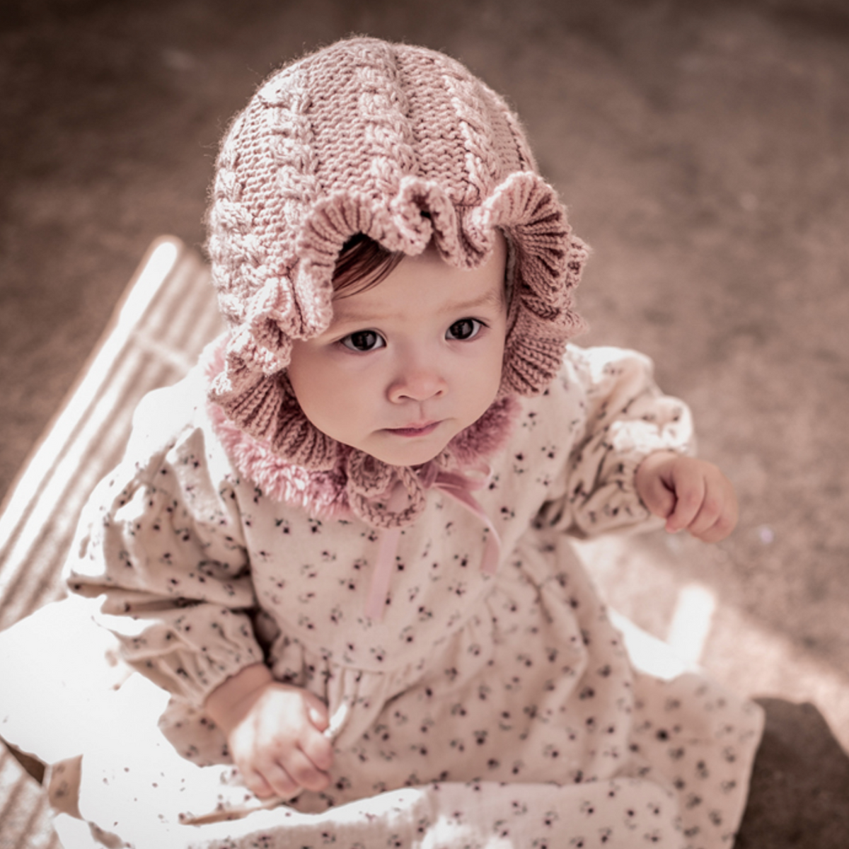 Frilly knit bonnet