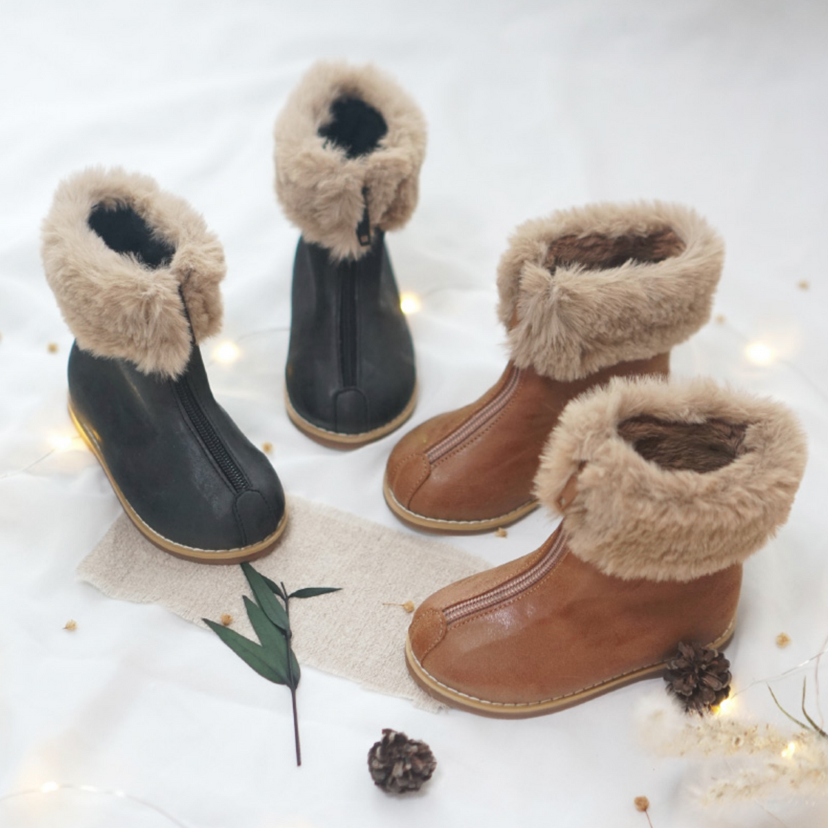Leather fleece boots