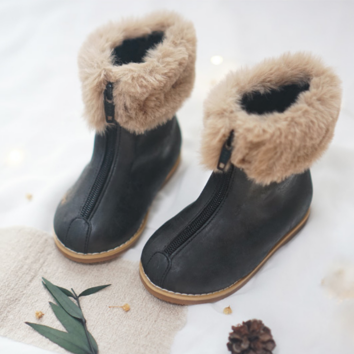 Leather fleece boots