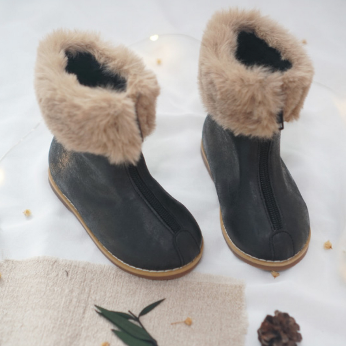 Leather fleece boots
