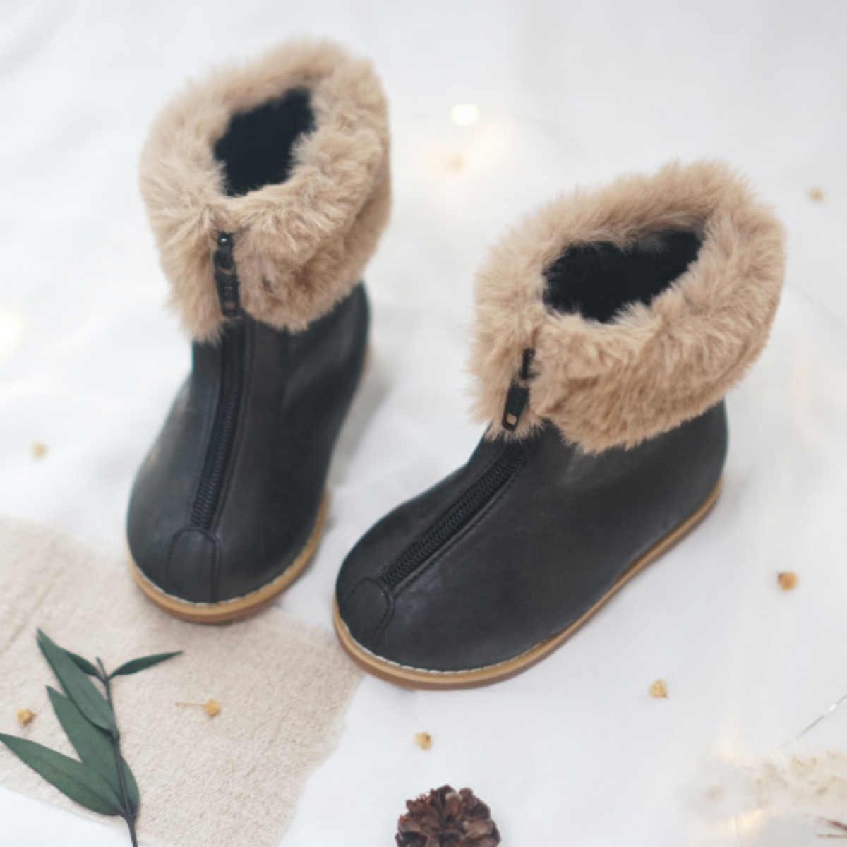 Leather fleece boots
