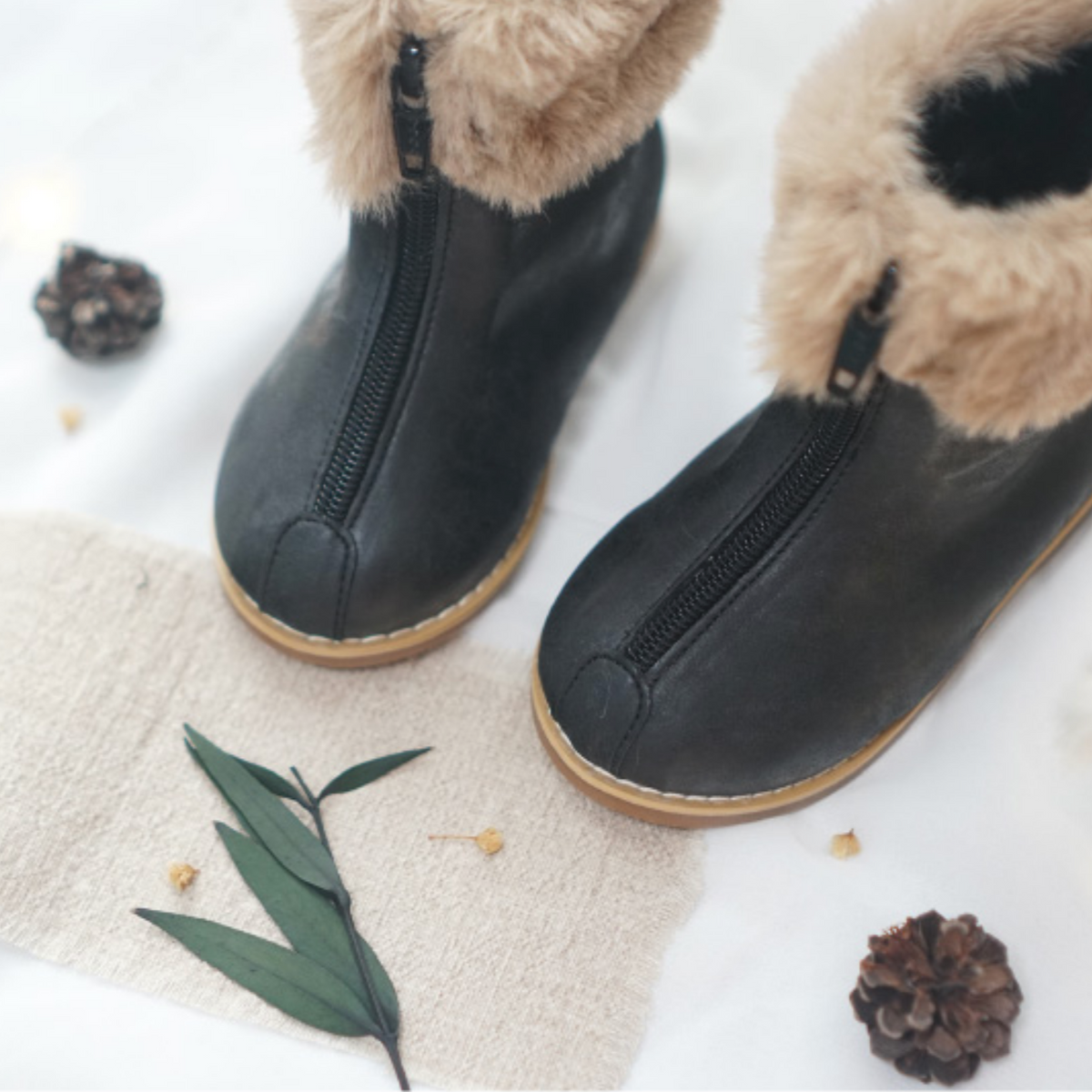 Leather fleece boots