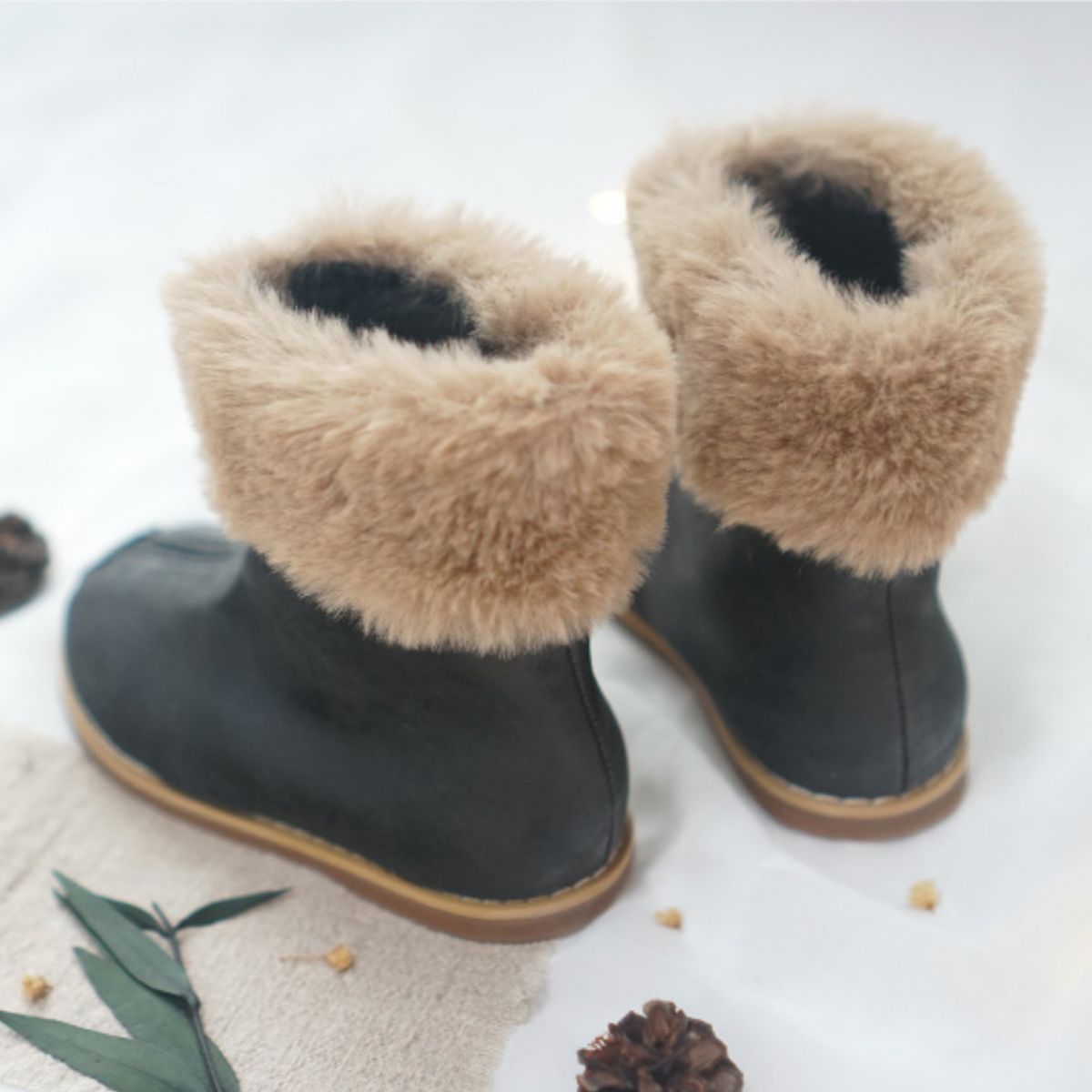 Leather fleece boots