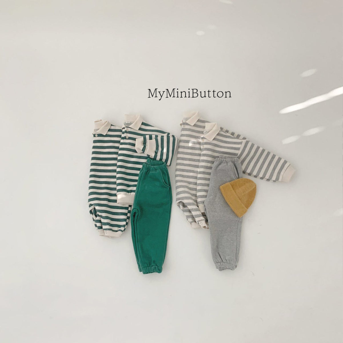 Striped collar top & trouser set