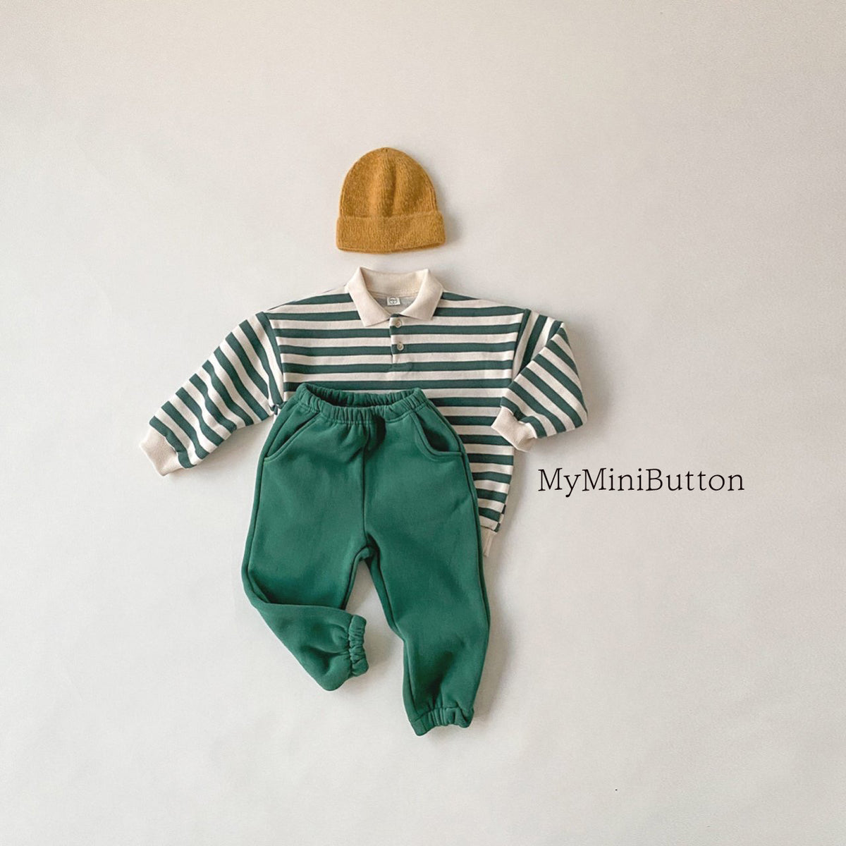 Striped collar top & trouser set