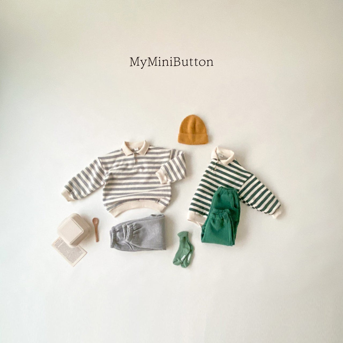Striped collar top & trouser set