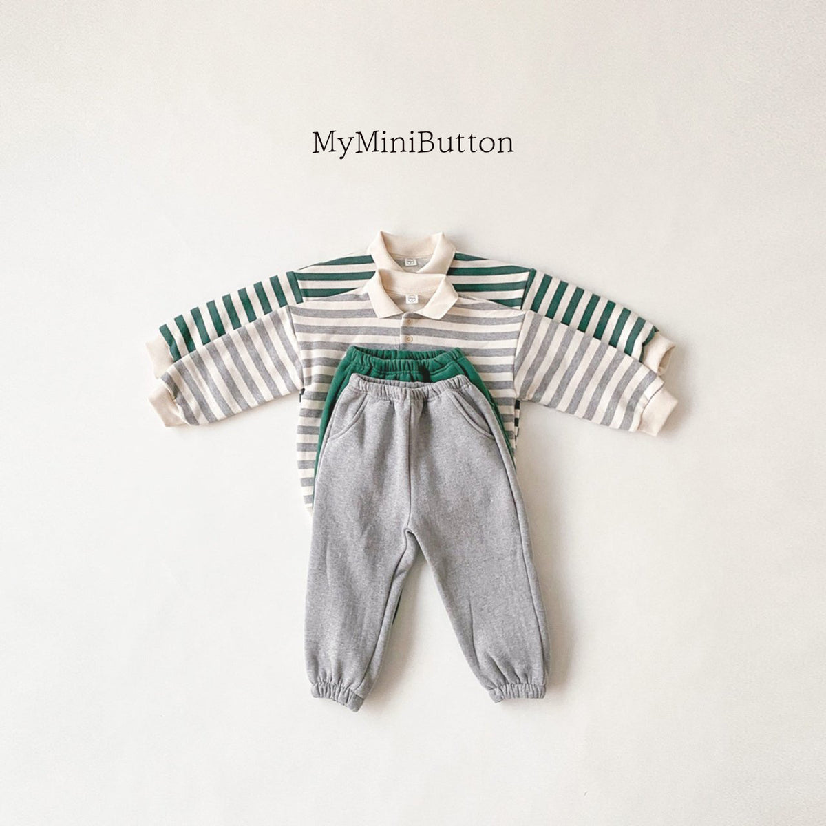 Striped collar top & trouser set