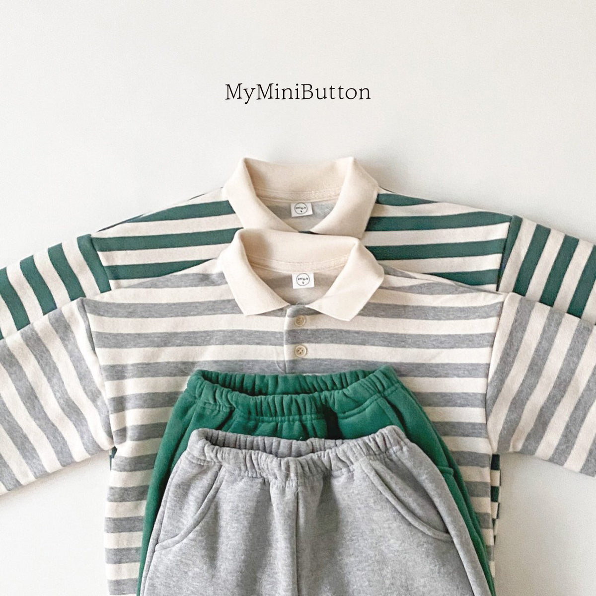 Striped collar top & trouser set