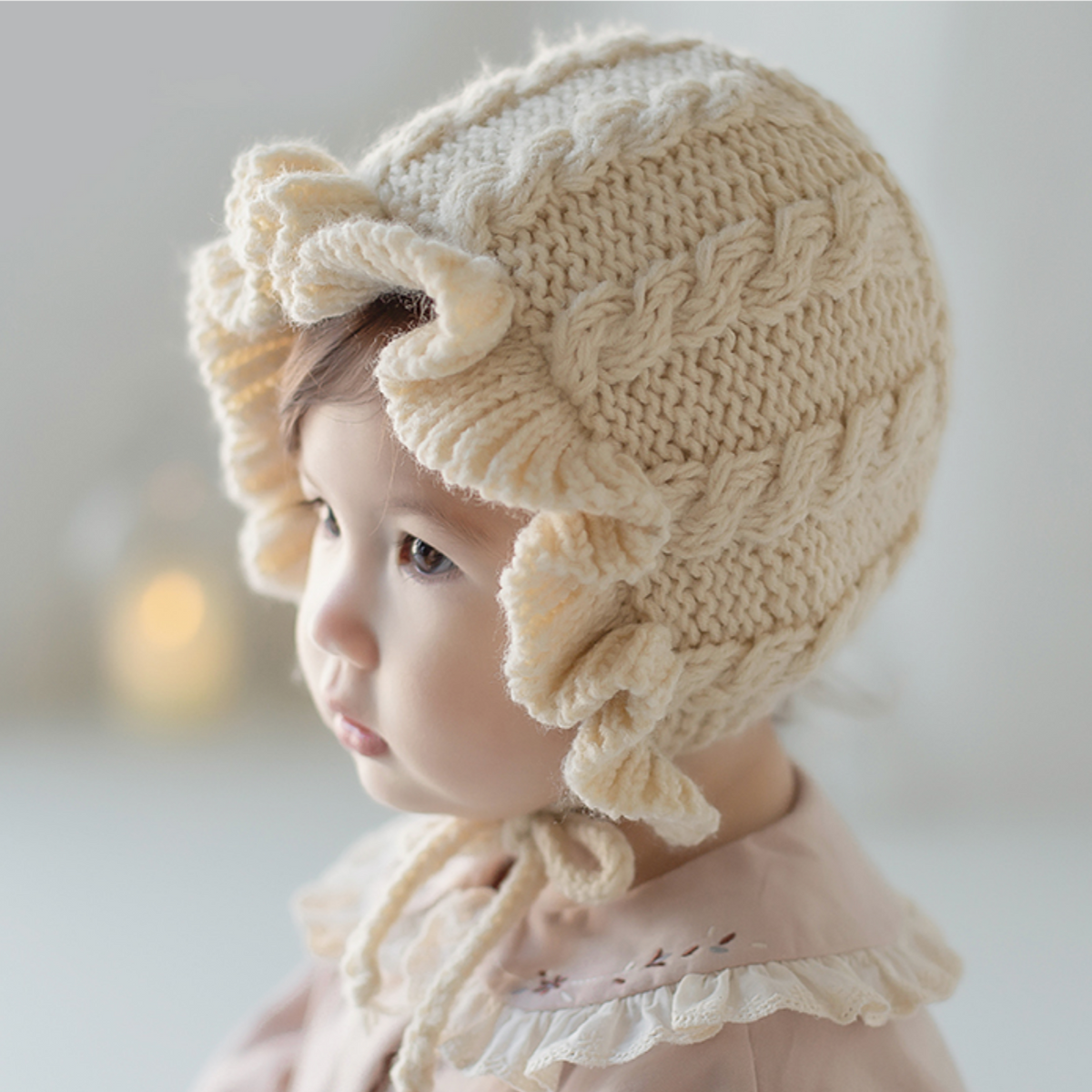 Frilly knit bonnet