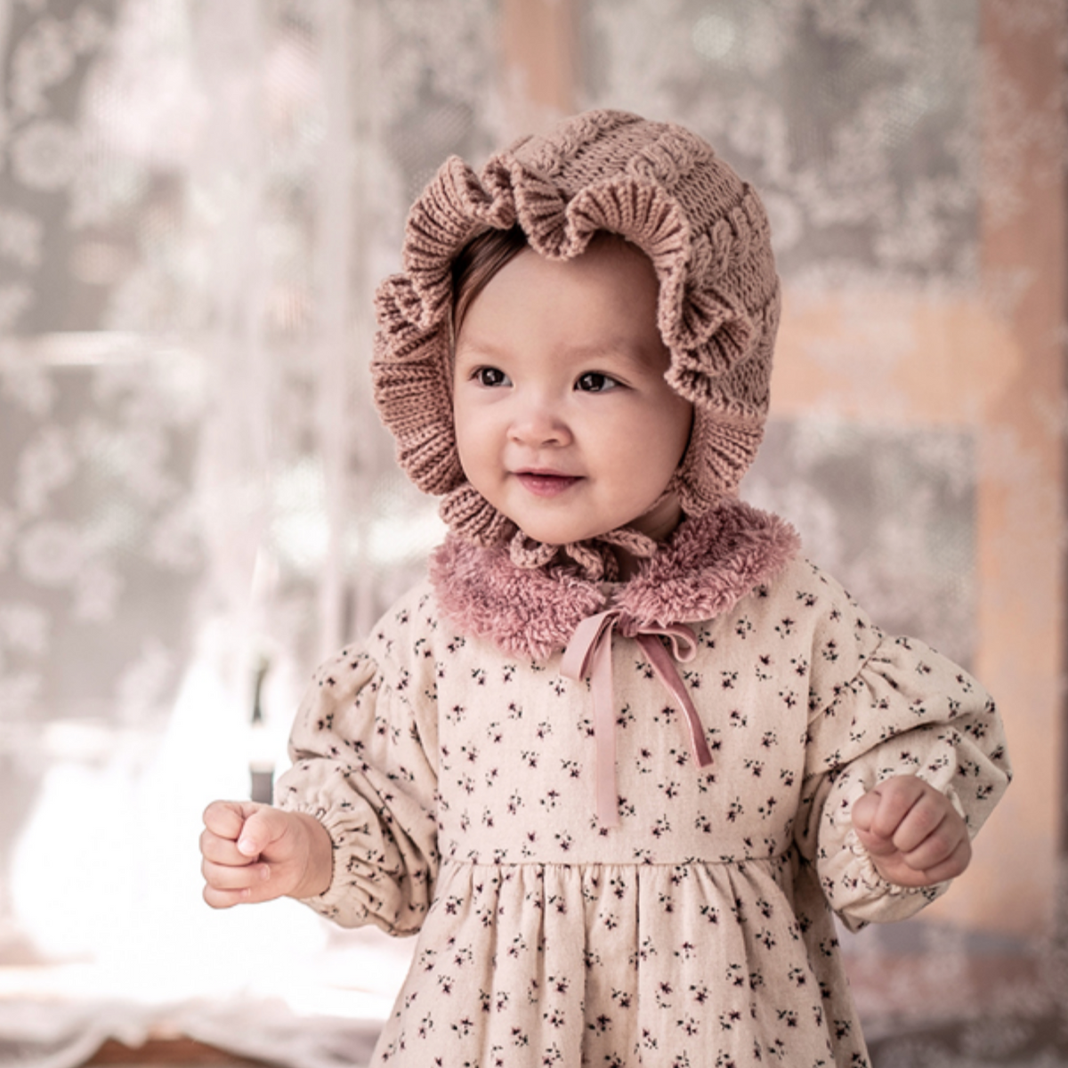 Frilly knit bonnet