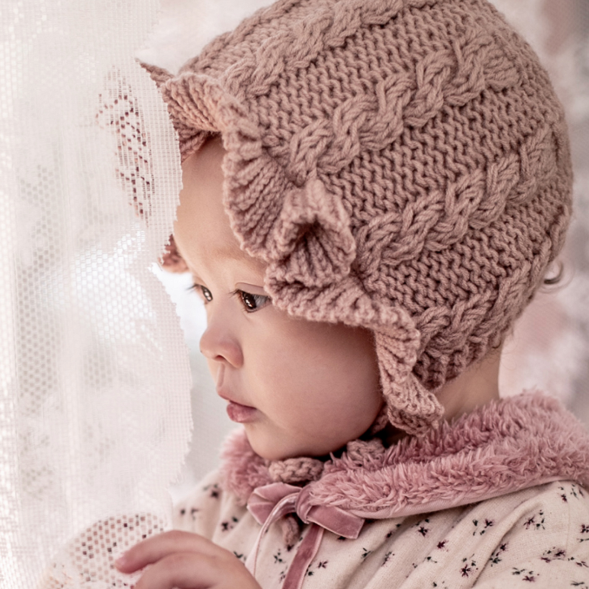 Frilly knit bonnet