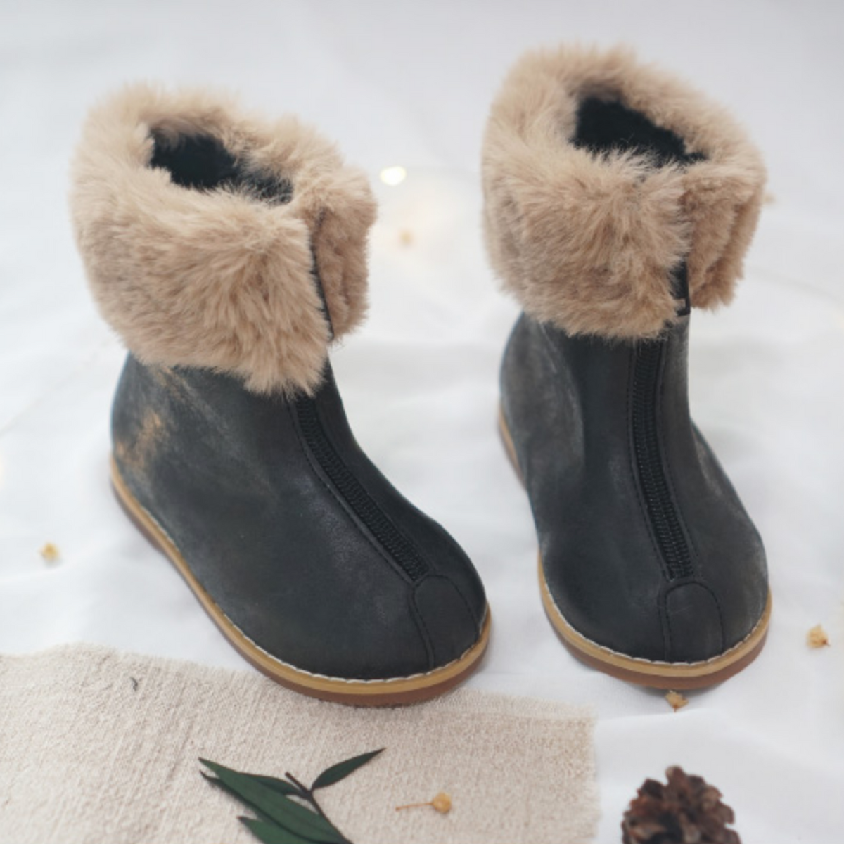 Leather fleece boots