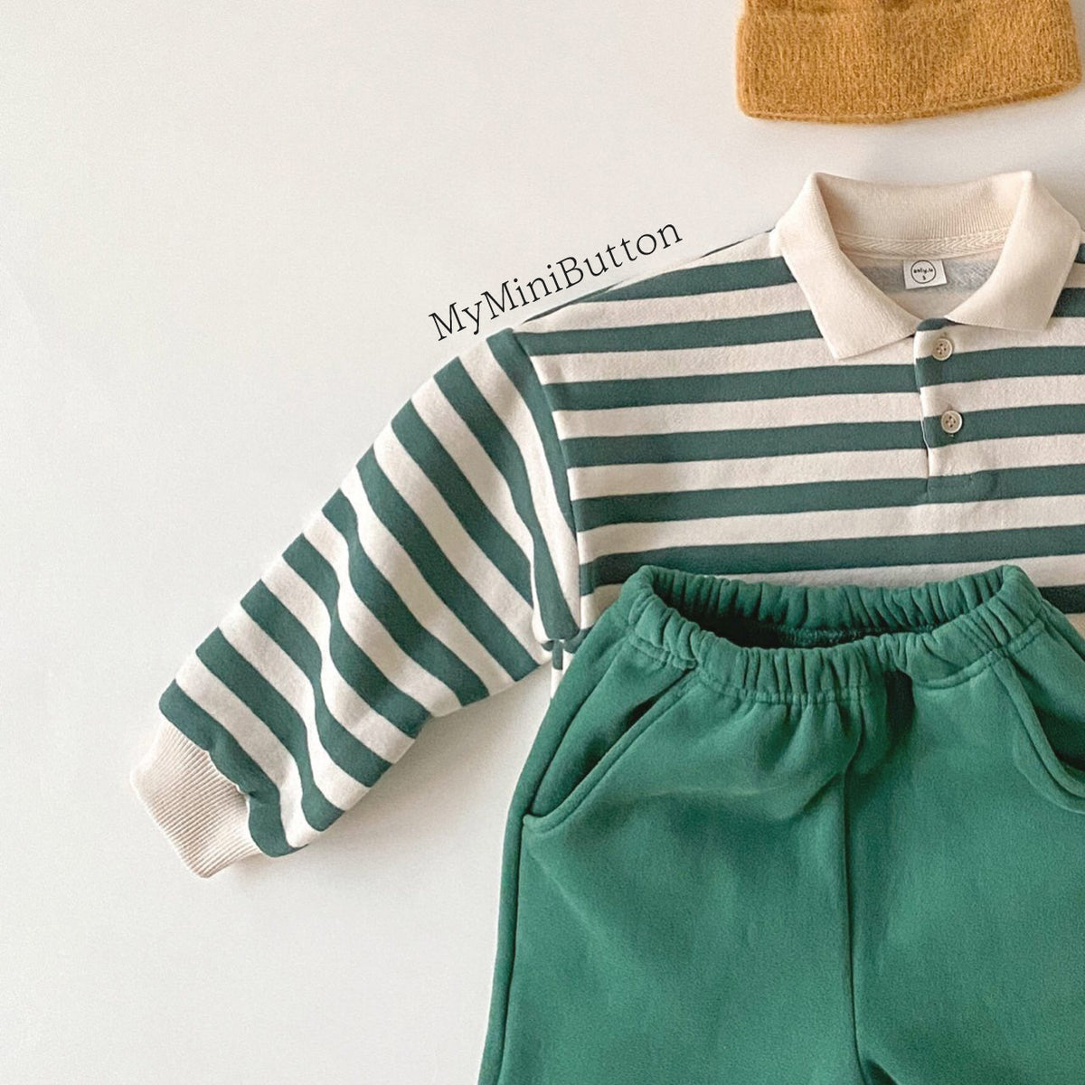 Striped collar top & trouser set