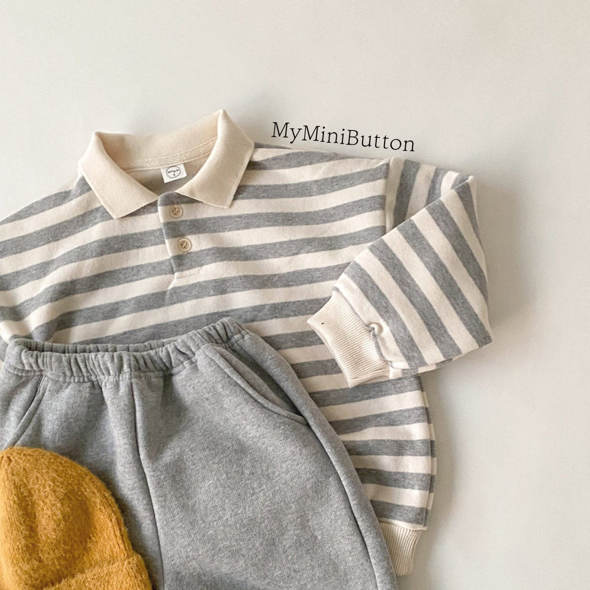 Striped collar top & trouser set